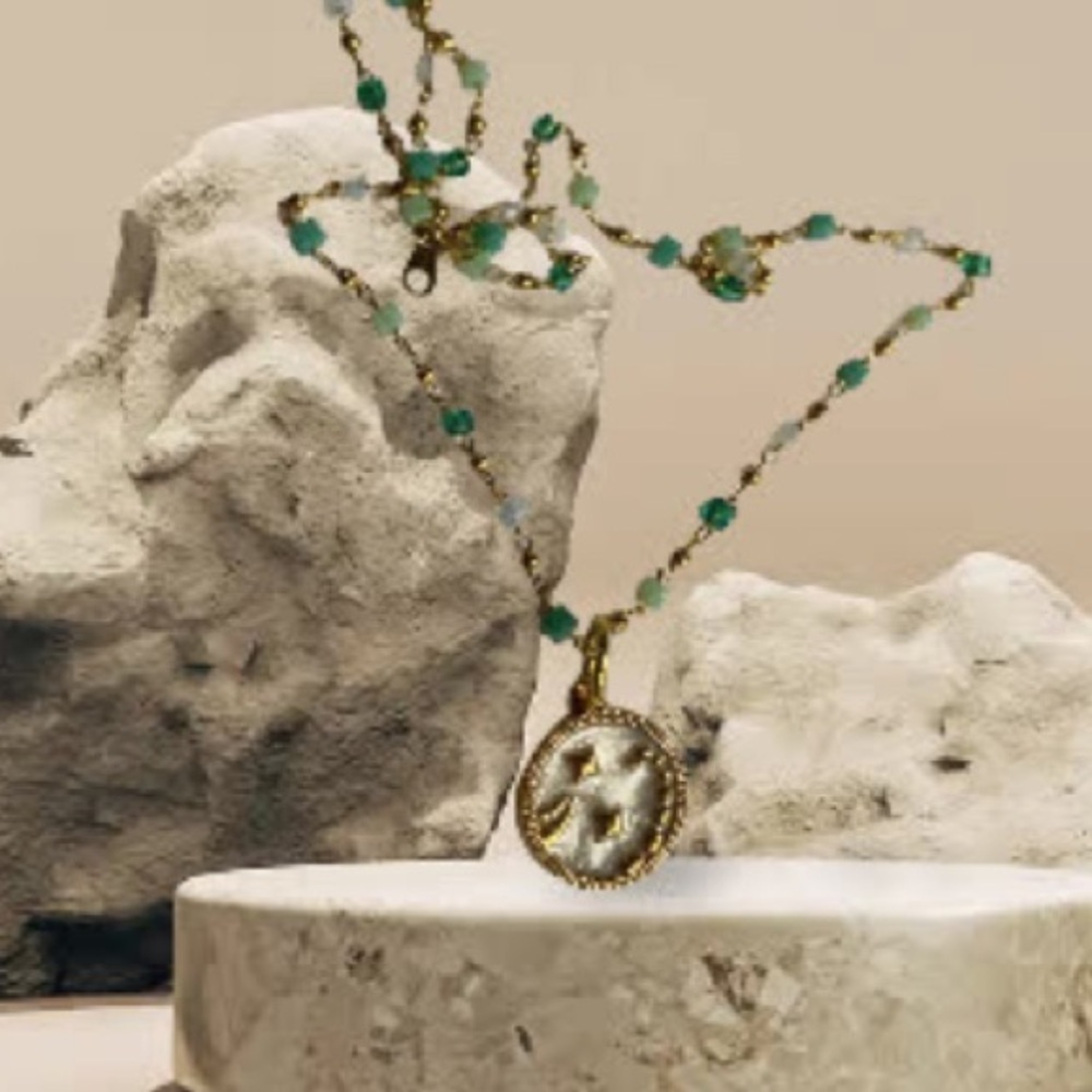 Gold and Green Beaded Necklace